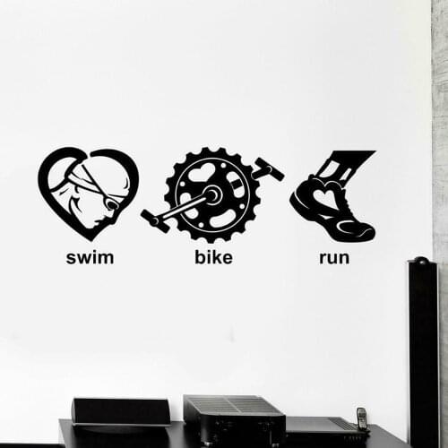 Sports Competition Vinyl Wall Sticker Triathlon Swim Bike Run Sports Wall Decals for Home Bedroom Decoration Accessories C670