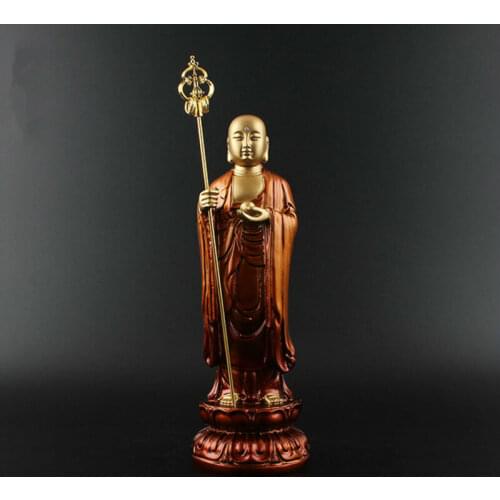 8"Chinese Tangseng Jizo Ksitigarbha Bodhisattva Monk Buddha Resin Statue