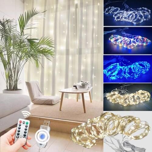 3x3m LED Fairy String Holiday Lights Remote Control USB New Year Garland Curtain Lamp Holiday Decoration For Home Bedroom Window
