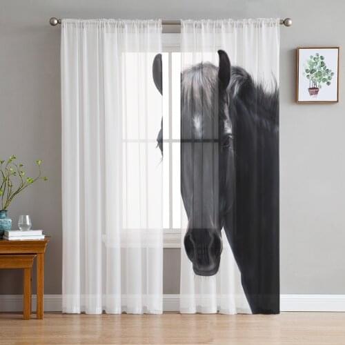 Black Horse Window Treatment Tulle Modern Sheer Curtains for Kitchen Living Room the Bedroom Curtains Decoration