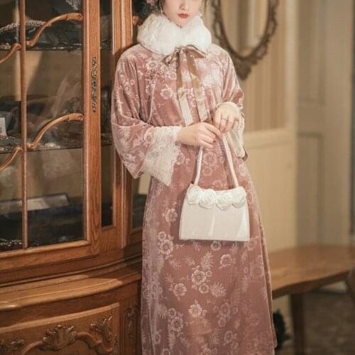 Women Retro Chinese Style Qipao Loose Casual Hanfu Long Sleeve Stand Collar Improved Cheongsam Party Stage Formal Dress 12091