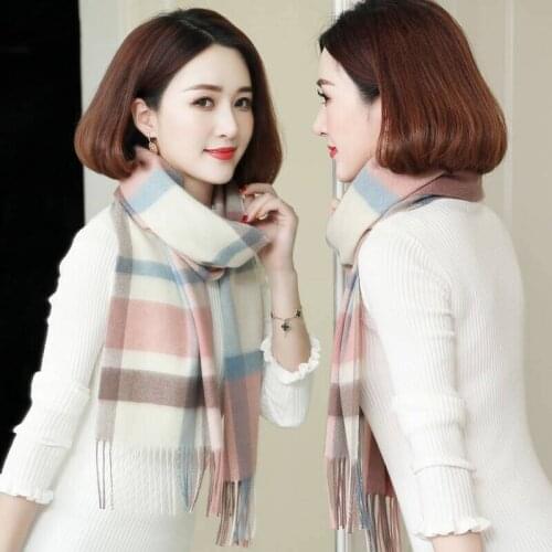 Womens Warm Wool Scarf In Autumn and Winter. Korean Plaid Scarf. Thickened Warm and High Grade Dual Purpose Student Wool Shawl