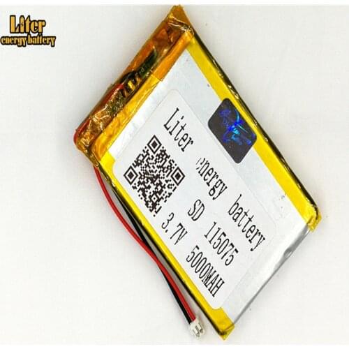1.5MM 2pin connector 115075 5000mah 3.7V Rechargeable charging lithium polymer battery for Smart mobile phone