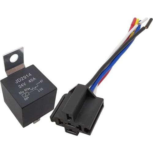 1Pcs Waterproof Automotive Relay JD2914 24V 40A 5 Pin Car Relay Black Red Copper Terminal Auto Relay with 5 Wire Relais Socket