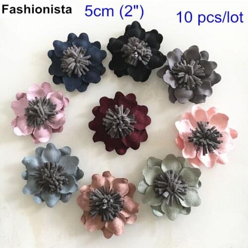10 Microfiber PU Leather Handmade Flowers 5cm (2") Fabric Flowers For Brooch,Hair Accessories,Wedding Bouquet,DIY Crafts Supply