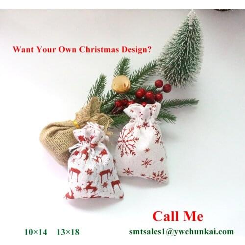 10Pcs Santa Gift Jewelry Package Bag Christmas Candy Drawstring Bag Packing Pouches Natural Cotton BurlapBag Can Print Logo