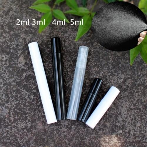 100pcs/lot 2ml 3ml 4ml 5ml Small Plastic Perfume Spray Bottle White/Black/Clear Sample Mist Sprayer Atomizer Pump Perfume Bottle