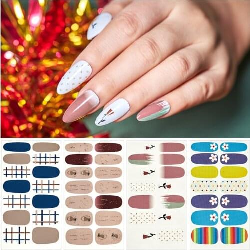 14 tips/sheet Korea Fashion Color Nail Sticker French Full Nail Wraps Nail Polish Sticker Japanese Nail Art Predesigned drop Shi