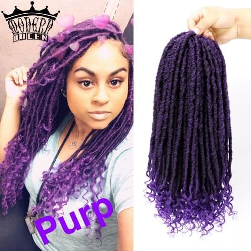 16" Goddess Faux Locs Crochet Hair Extensions Purple Color Femal Synthetic Crochet Braids Dread Locs Curly Hair Braiding Hair