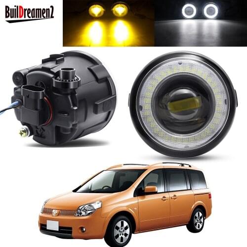2 X Angel Eye Fog Light Assembly Car Front Bumper LED Lens Fog Daytime Running Lamp DRL 30W 3000LM 12V For Nissan Lafesta 2004