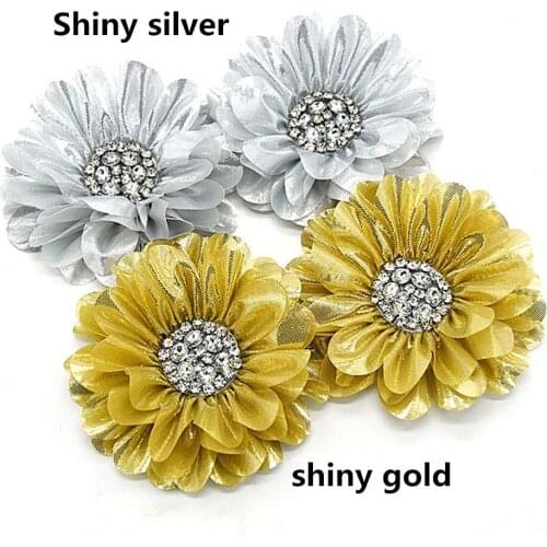 20 pcs/lot ,5'' shabby shiny flower with rhinestone hair apparel accessories headwear hot sale