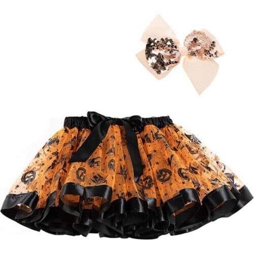 2021 Fancy Girls Skirt Halloween Party Children Clothes Kids Birthday Skirt Ghost Pattern Cake Smash Ball Gown Cosplay Costume