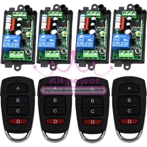 220V 10A 1CH RF Wireless Remote Control Power Switch Receiver 4pcs with 4-Button Waterproof Transmitters 4pcs