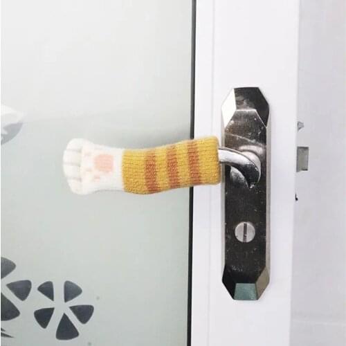 4pcs Cute Cartoon Cat Knitting Doorknob Gloves Universal Door Handle Protector Cover Thick Warm Anti-Collision Doorknob Cover