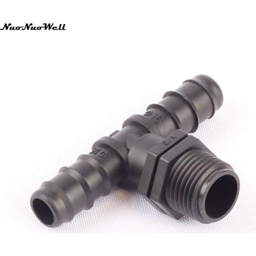 5pcs NuoNuoWell Thread 1/2" to 16mm Barbed Tee Hose Connector Micro Irrigation Water Splitter Garden Veg Plot Drip System