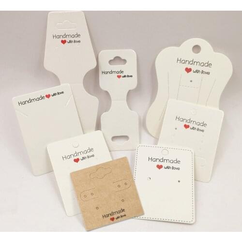50pcs White Kraft Paper Handmade With Love DIY Jewelry Accessories Card for Necklace Earring Hairpin Pendant Displays Cards