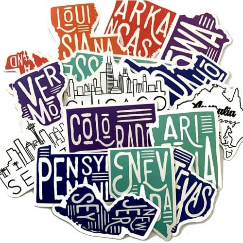 TD ZW 50Pcs Retro States Stickers For Suitcase Skateboard Laptop Luggage Fridge Phone Car Styling DIY Decal Sticker