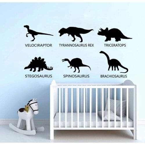 6Pcs Jurassic Park Dinosaur Animal Wall Decal Gameroom Playroom T-Rex Dino Wall Sticker Kids Room Vinyl Home Decor