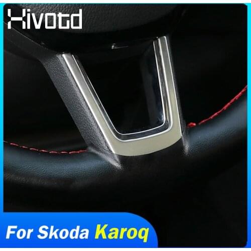 For Skoda Karoq 2018-2020 Accessories Interior Car Steering Wheel Sequin Cover Chrome Emblem Insert Steering Wheel Decoration