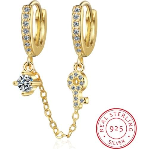 Authentic 925 sterling silvler tassel chain earring girlfriend gift fine silver jewelry double drop chain cz ear wire earring