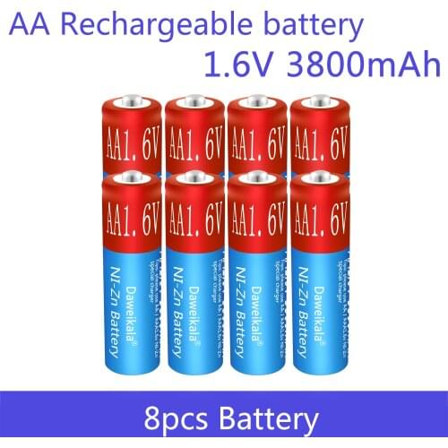 8pcs/lot AA battery 3800mAh 1.6V Ni-Zn aa rechargeable battery Replace 1.5V/1.2V AA Battery for Toys Camera Remote control
