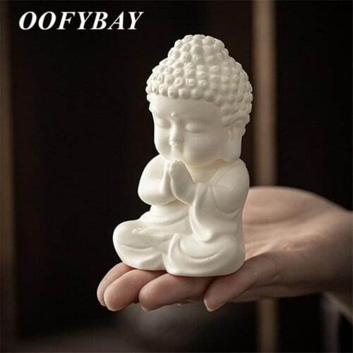 White Porcelain Little Buddha Statue Living Room Office Desktop Ornaments Zen Handicrafts Tea Pet Home Decoration Furnishings