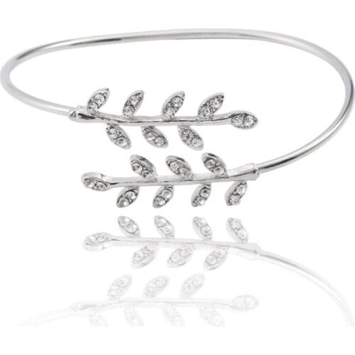 DIY Simple Leaf Bracelet For Women Girl Plant Inlaid Rhinestone Gold Opening Adjustable Metal Jewelry Gift Dropshipping