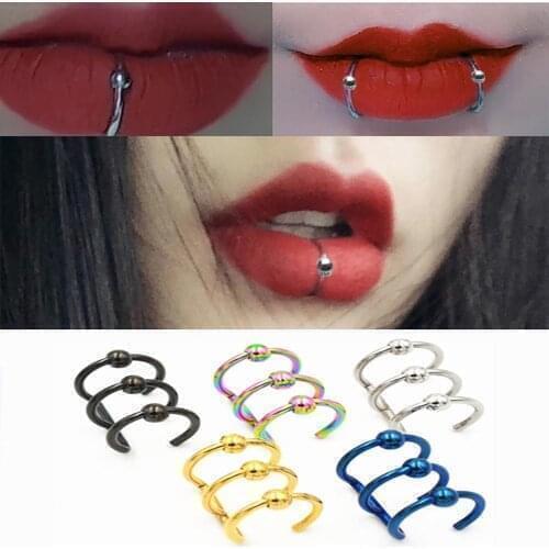 Women Lips Rings Stainless Steel Fake Nose Ring Septum Piercing Body Clip Cuff Earrings Piercing Jewelry