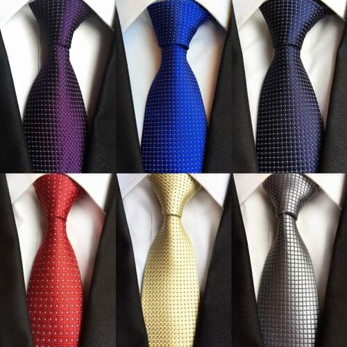 New Brand 8cm Check Blue Purple Red Jacquard Woven 100% Silk Ties Mens Neck Tie Striped Ties for Men Wedding Suit Business Party