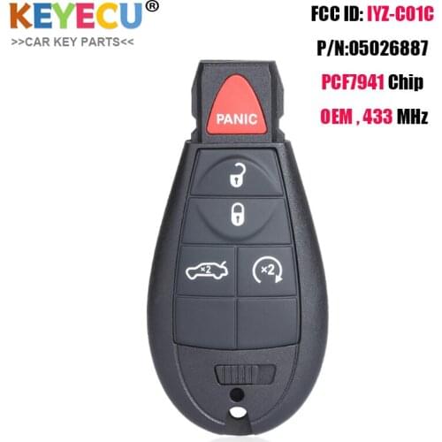 KEYECU for Dodge Charger Challenger Magnum OEM Parts 5 Button Smart Remote Key Fobik Fob433MHz PCF7941 IYZ-C01C, P/N: 05026887