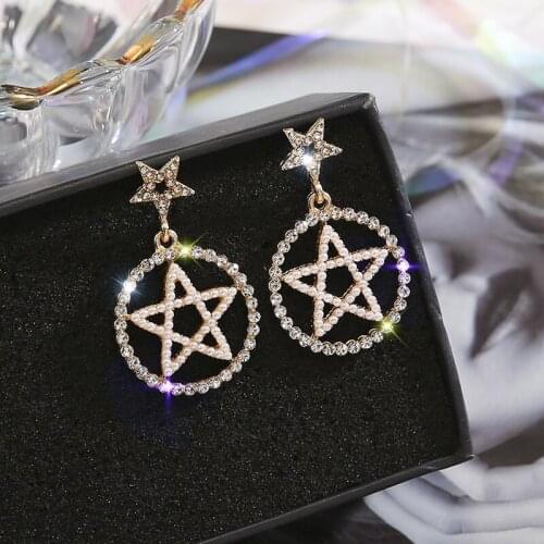 Fashion Retro Five-Pointed Star Pearl Earrings Temperament Elegant Rhinestone Earrings Earrings Girlfriend Gift