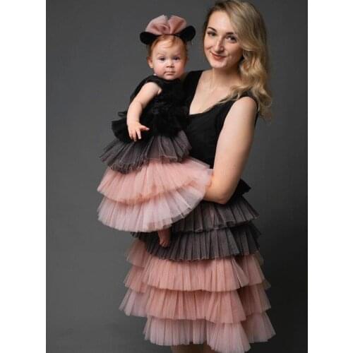 Infant Baby Girl First Birthday Party Gowns Fluffy Mom and Daughter Matching Dresses Custom Made
