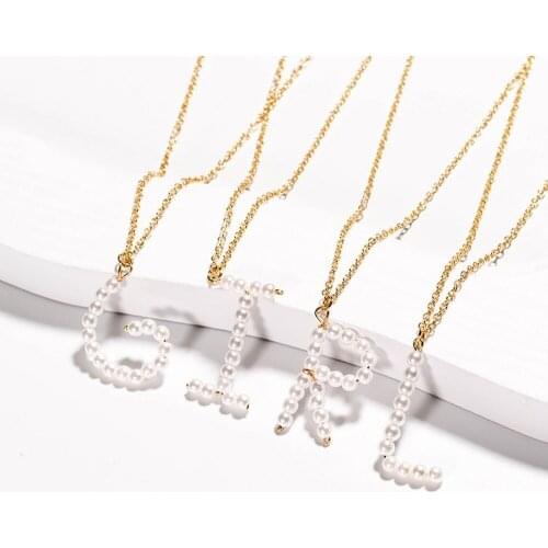 HWASY1804 New Accessories Simple Wild White Straight Hole Pearl Pendant 26 English Letter Necklace Womens pendant wholesale