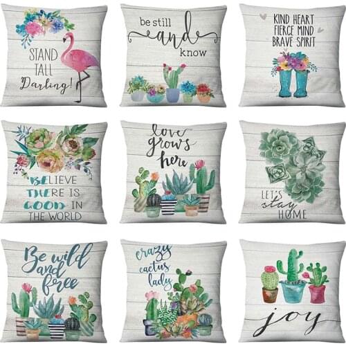 New Summer Green Plant Letters Cactus Pillowcase Office Sofa Bedside Waist Pillowcase Room Decoration