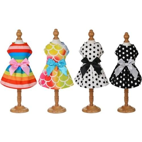 New Cute Pet Skirt Rainbow Color Dot Princess Dog Dress For Cats Puppy Small Dog Sundress Wedding Party Skirt Outfit Clothes