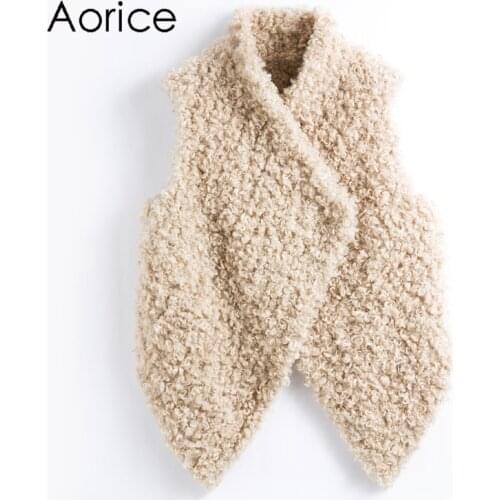Aorice FF901 New Knit Faux Fur Artificial Wool Vest Overcoat Womens Teddy Coat Winter Warm Casual Jacket Solid Color Outwear