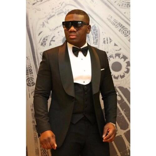 New Design One Button Black Groom Tuxedos Shawl Lapel Groomsmen Mens Wedding Prom Suits (Jacket+Pants+Vest+Tie) NO:168