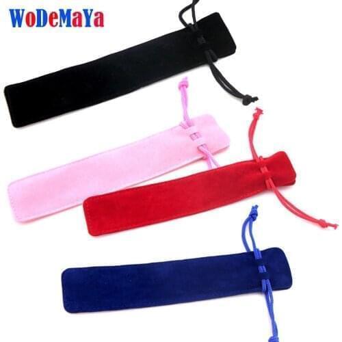 Wholesale 1000pcs/lot 5 colors good quality crystal ballpoint pen velvet bag pen pouch pen case with rope 3.5*17.5 cm