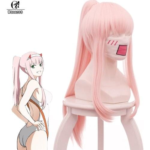 ROLECOS Darling 02 Cosplay Wig Swimsuit Zero Two Ponytail Wig Pink 65cm Women Hair Long Synthetic Hair