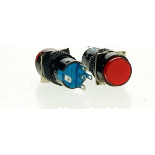 10pcs 220vac Pilot Light Lamp 16mm Hole Color Red 1NO 1NC Contact 5 Pin SPST Momentary Push Button Switch