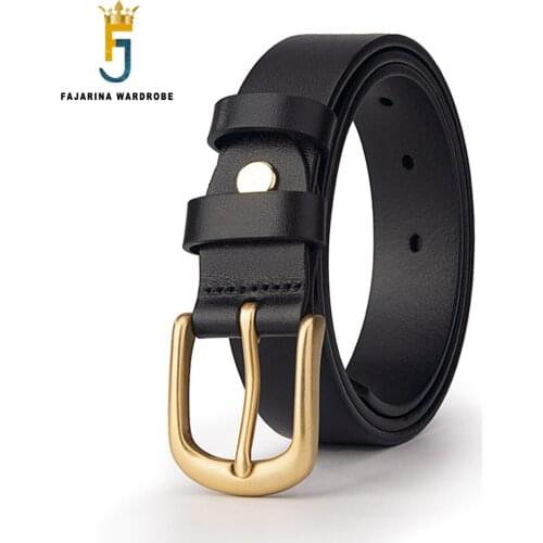 FAJARINA Female Cow Cowhide Leather 2.8cm Belt Women Ladies Top Quality Retro Brass Buckle Metal Clothing Jeans Belts N17FJ937
