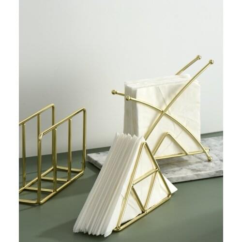 Nordic Light Luxury Gold Iron Tissue Holder Restaurant Tissue Holder Hotel Cafe Tissue Storage Rack