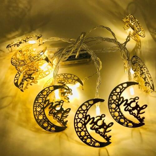 10 LED Moon Star Light String Lslam Muslim Party Pendant Battery Golden Lamp EID Mubarak Ramadan Festival Home Decoration Light