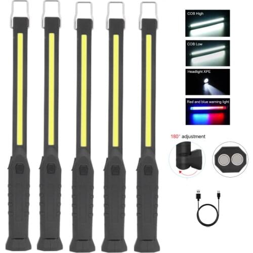 2x 1x COB LED Hunting Flashlight 1800mAh USB Work Light 180° Inspection Lamp Portable Camping Lantern 4Mode Car Warning Strobe
