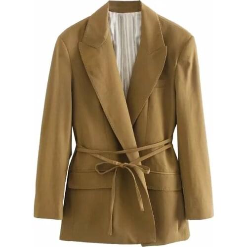Vintage women loose twill blazer jacket 2021 fashion ladies notched collar suits elegant female jackets suit girls chic blazers