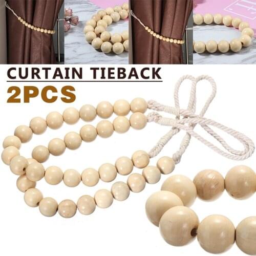 High Quality Wooden Beads Curtain Tieback Rope Holdback Drape Holder Clip Bedroom Decoration For All Kinds Of Curtains 2Pcs