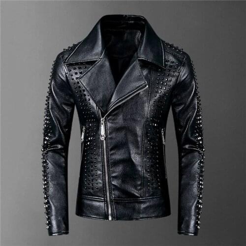 High-quality European fashion mens PU leather zipper full street motorcycle luxury jacket