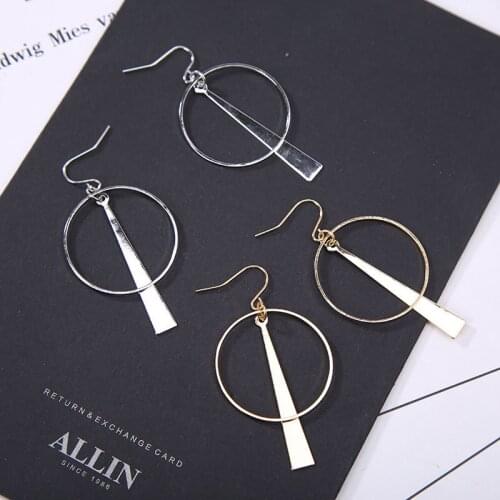 Metallic Hoop Long Tessal Stick Geometric Golden Silver Plated Drop Earrings Women Dangle Earrings