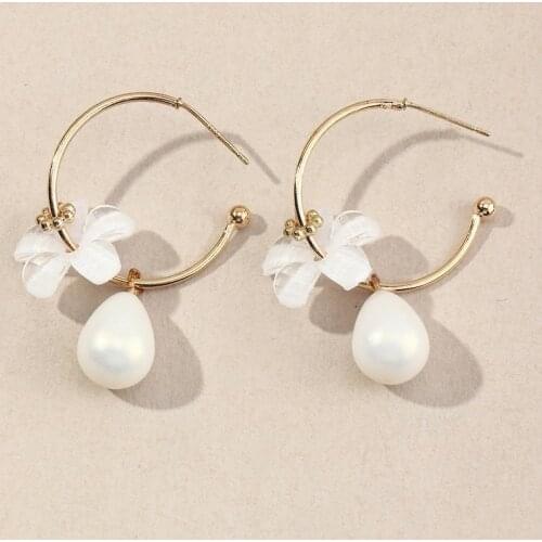 Wholesale 1 Pair 5 Colors Flower Imitation Pearl Dangling Female Fashion Bohemian Gold Dangle Earrings Piercing Jewelry