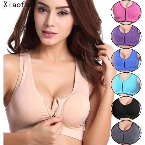 Women Zipper Push Up Sports Bras Yoga Gym Crop Top Shockproof Breathable Fitness Vest Top